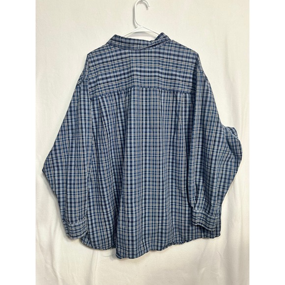 Liberty Blues Mens 4XL Big Plaid Button Down Shirt Blue White Cotton 79-1260-3 - Picture 5 of 9